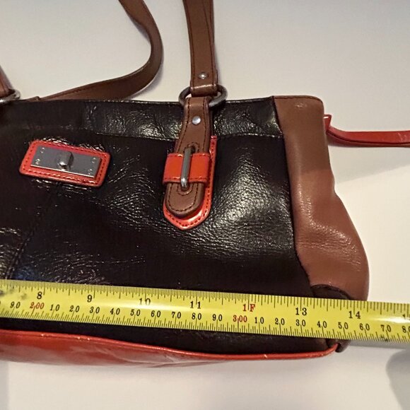 - La Diva Patent  Leather Orange Brown Color Block Handbag, The East/West … - Picture 12 of 17